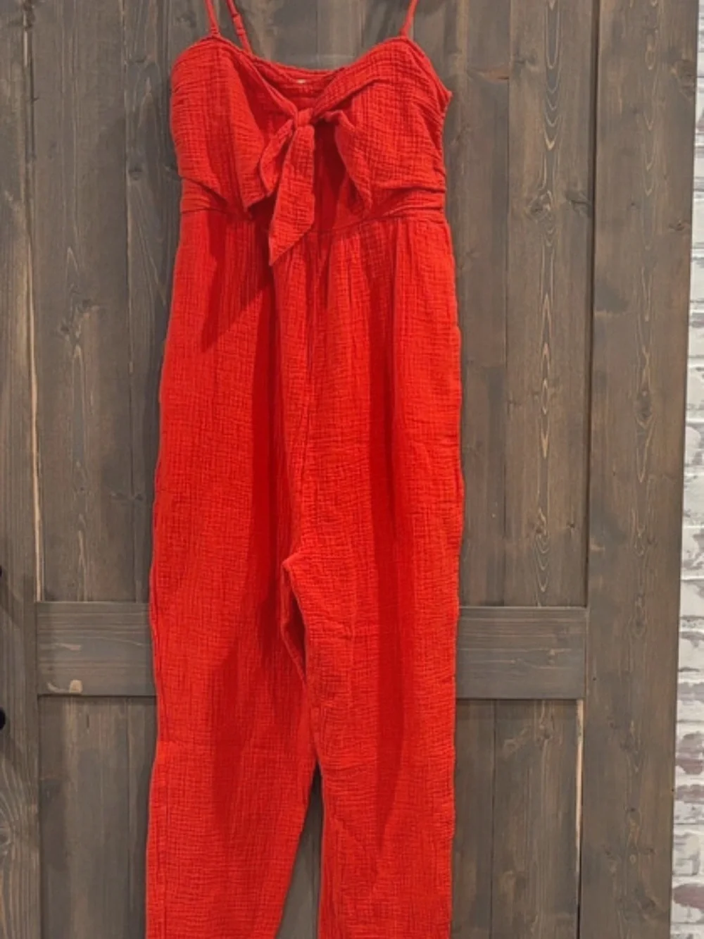 Anthropologie Saturday Sunday Red Tie-Front Spaghetti Strap Jumpsuit, size small